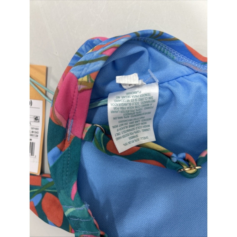 Kona Sol Women M 8-10 Blue Pink Floral Bikini Top Adj Straps Padded New Tags - Picture 3 of 5